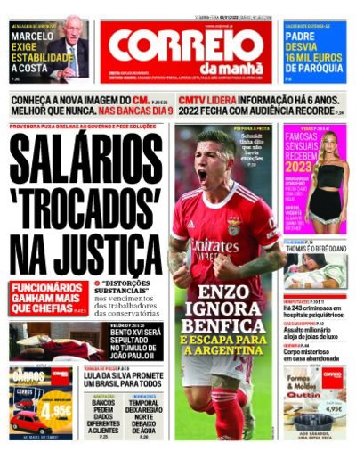 CM de hoje 02 01 2023 Capas Correio da Manhã