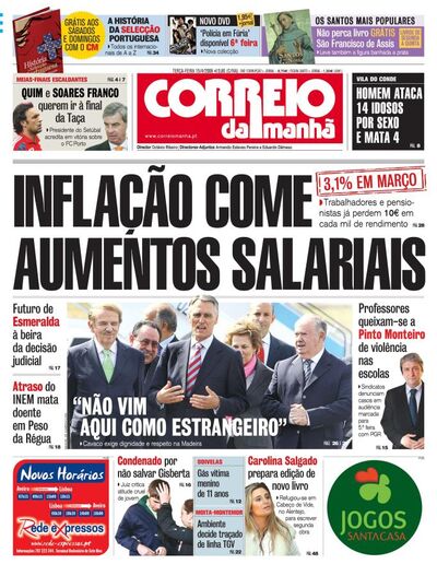 Capa de terça-feira, 15 de abril de 2008
