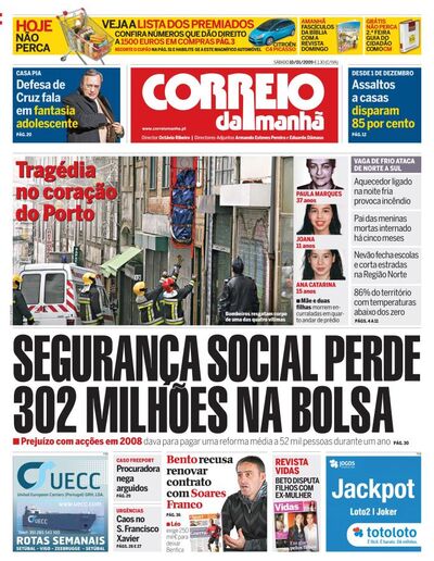 Capa de sábado, 10 de janeiro de 2009