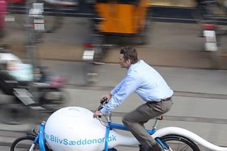 espermatozóide gigante, bicicleta, banco de esperma europeu, Dinamarca 