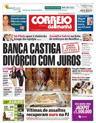 Capa de quarta-feira, 25 de abril de 2012