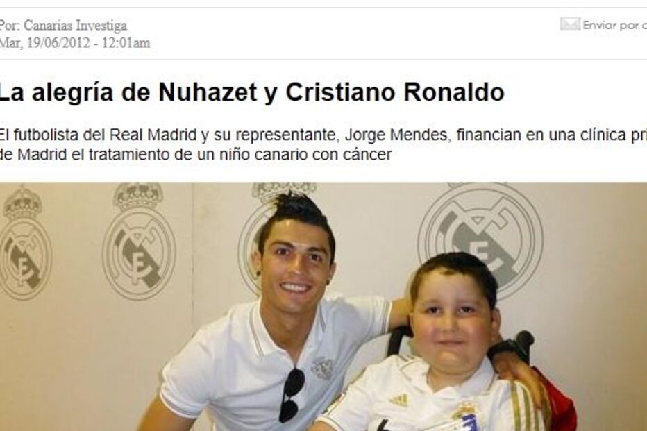 ronaldo, jorge mendes, nuhazet, pagamento, tratamento, saúde, cancro, canárias
