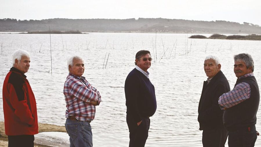 António e Francisco Chainho, Luís Pereira, Joaquim Andrade e Hermínio Mendes na lagoa