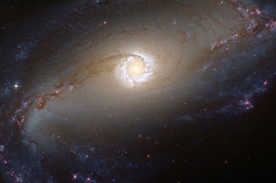 A imagem do telescópio ‘Hubble’ mostra o centro da NGC 1097, uma rara galáxia Seyfert (com núcleos extremamente luminosos). A galáxia está a 45 milhões de anos-luz da Terra e tem um buraco negro com cem milhões de vezes a massa do Sol.