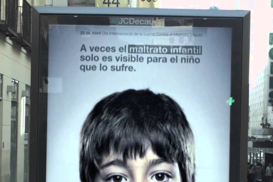 Espanha, anúncio, imagem, crianças, violência, campanha, mensagem