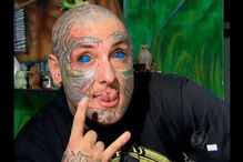 musquito, esposa, eyeball tatto, prisão, eua, marcador, tatuagem, preto, vermelho, azul, injeção