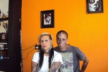 musquito, esposa, eyeball tatto, prisão, eua, marcador, tatuagem, preto, vermelho, azul, injeção