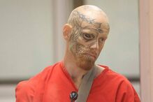 musquito, esposa, eyeball tatto, prisão, eua, marcador, tatuagem, preto, vermelho, azul, injeção