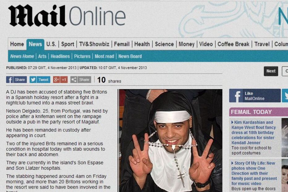 Nelson Delgado, Magaluf, Maiorca, Espanha, esfaqueamento