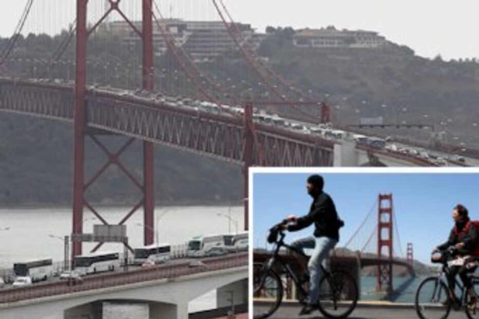 bicicletas, ciclovia, ponte, 25 de Abril, auto-estrada, Estradas de POrtugal, São Francisco, Golden State, turistas, assinaturas