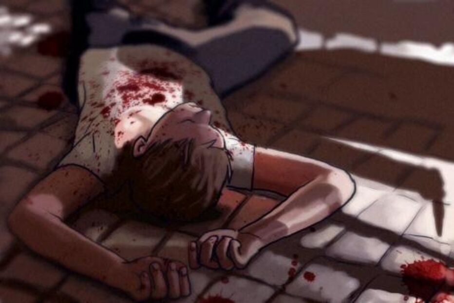 agradido, esfaqueado, chão, sangue, 