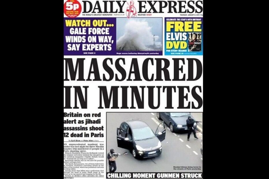primeira página, jornal, massacre, paris, charlie hebdo
