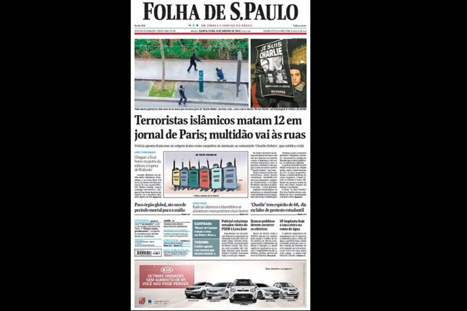 primeira página, jornal, massacre, paris, charlie hebdo