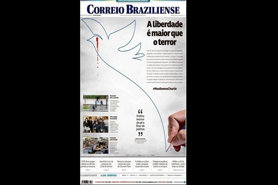primeira página, jornal, massacre, paris, charlie hebdo