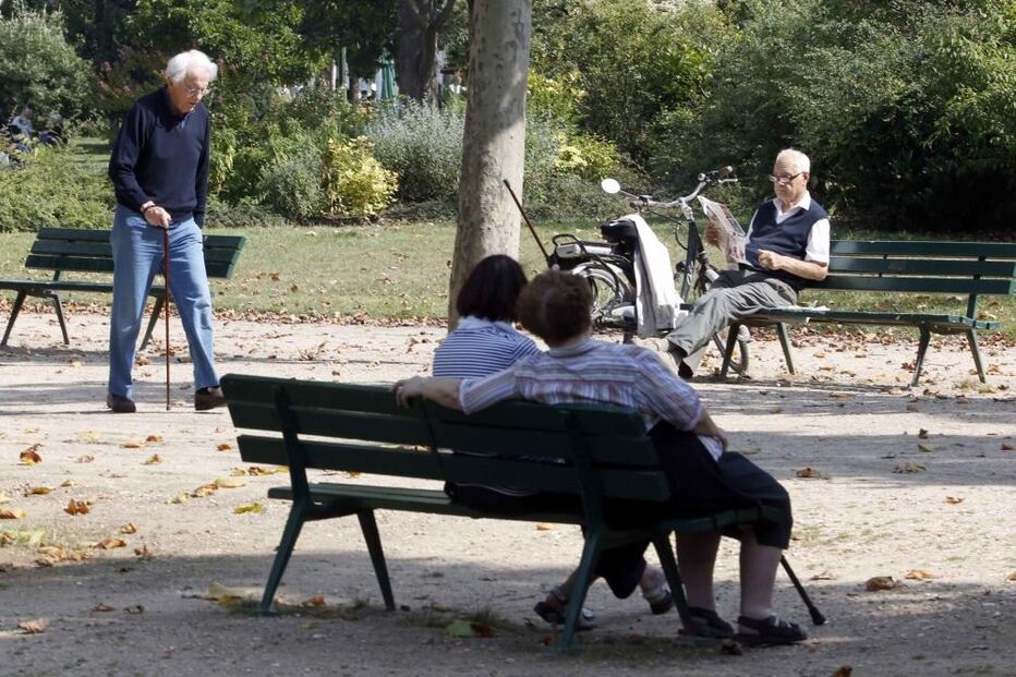 idosos, jardim, Paris