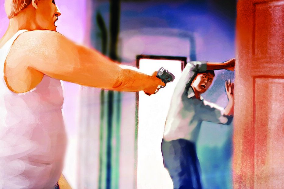 Polícia, vizinho, ameça, arma