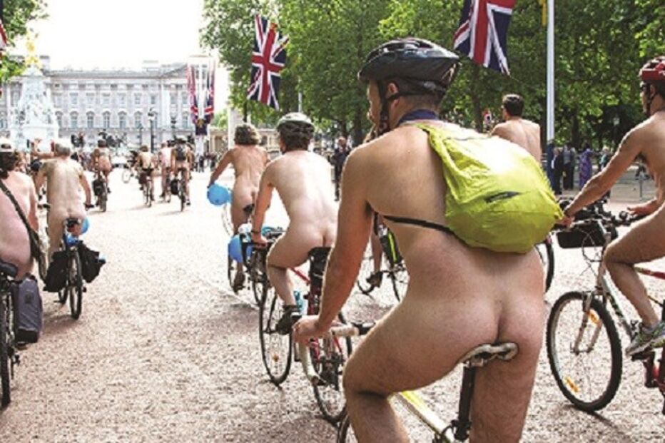 passeio, bicicletas, nudez