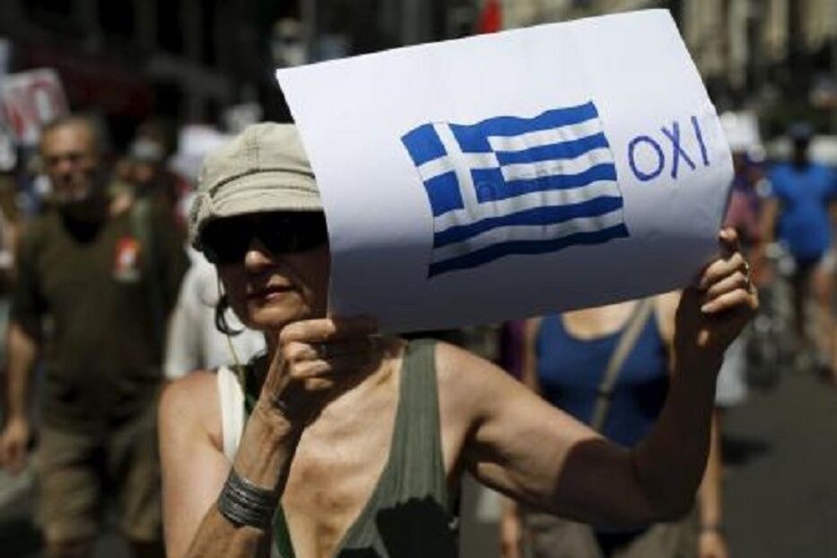 oxi, não, manifestante, cartaz, grega, grécia