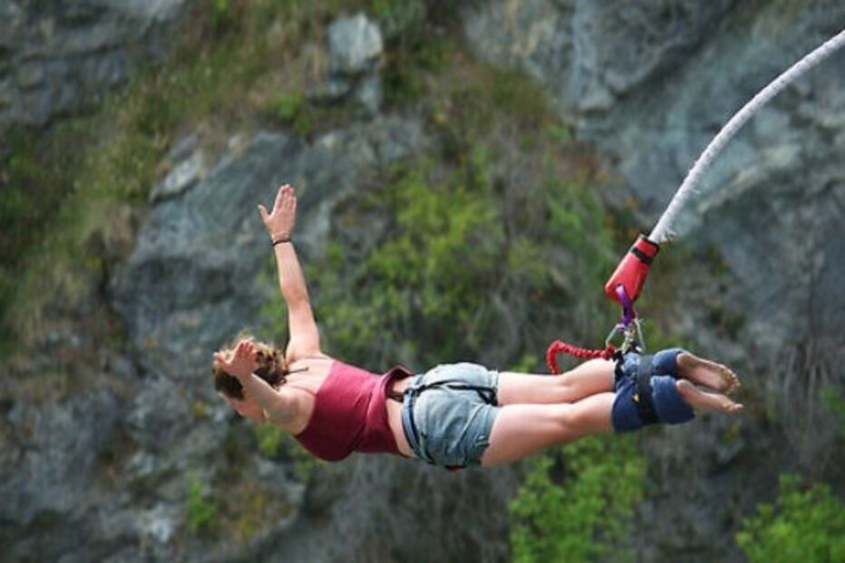 bungee jumping, mulher, salto, 