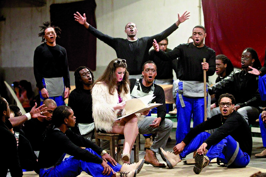 presos, ópera, cantar, espetáculo, prisão-escola