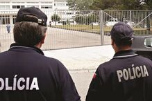 escola, polícias, costas