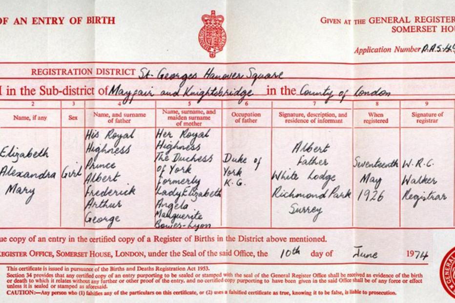 certidão, nascimento, rainha