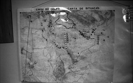 Mapa da zona de conflito no Golfo Pérsico com Iraque e Arábia Saudita