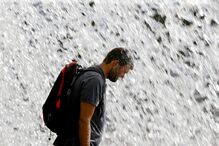 Temperaturas, sol, calor, água, protetor solar, fruta, óculos, meteorologia