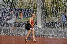 Temperaturas, sol, calor, água, protetor solar, fruta, óculos, meteorologia