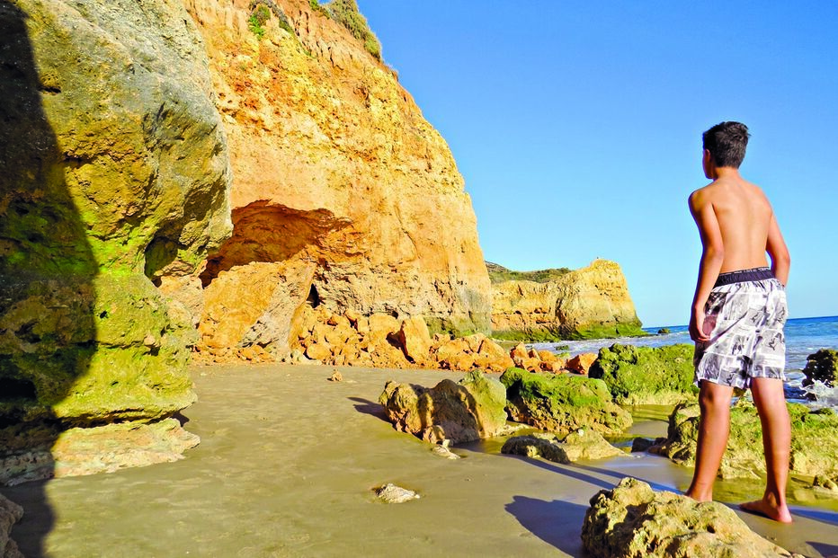 derrocada, Maria Luísa, Algarve, praia, Albufeira, arriba, 