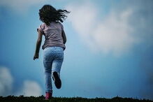 menina, correr, costas