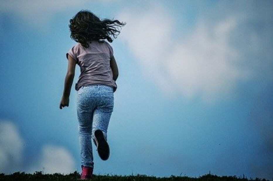 menina, correr, costas