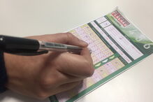 placard, boletim, preencher, mão