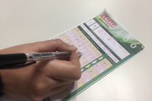 placard, boletim, preencher, mão