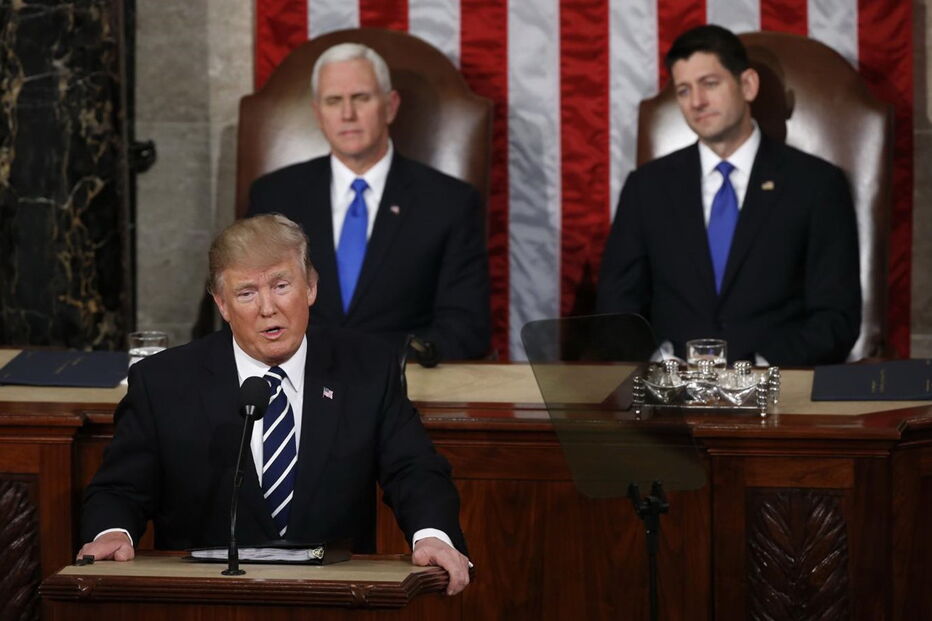 Donald Trump no seu primeiro discurso no Congresso norte-americano