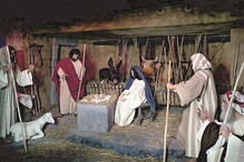 Jesus na manjedoura, com José, Maria e os pastores   