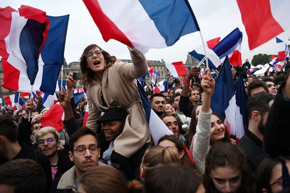 Macron, vitória, França, Le Pen, festejos, festa, eleições