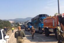 Imagens dos bombeiros galegos na fronteira com Portugal