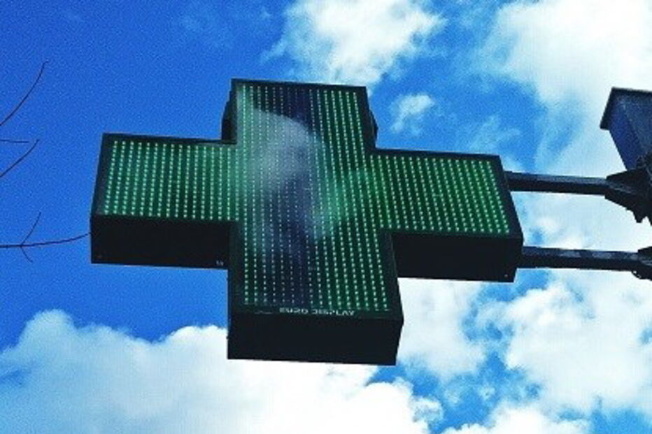 farmácia, símbolo, exterior, xxx