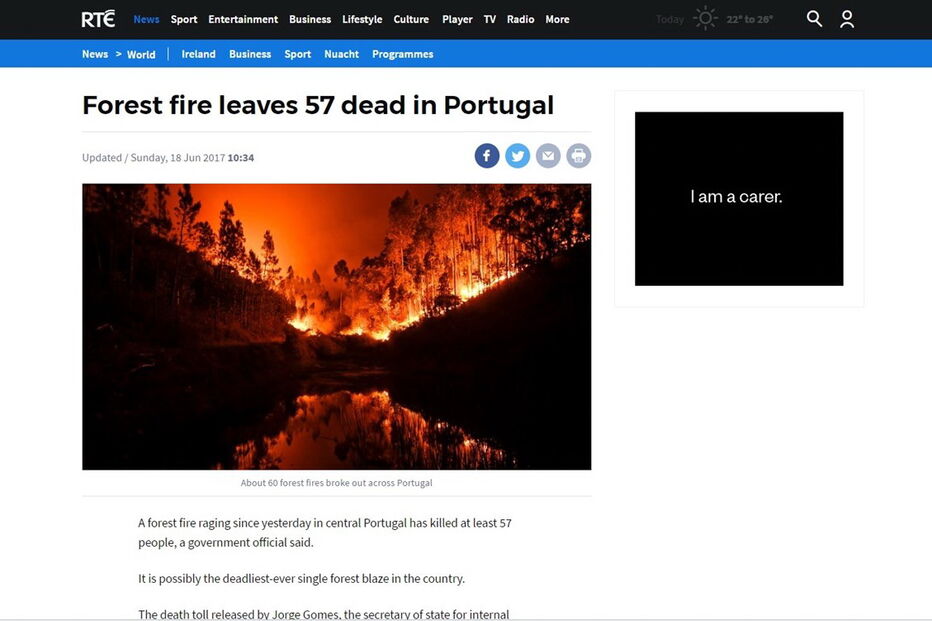 Meios de comunicação social de todo o mundo destacam incêndio em Pedrógão Grande