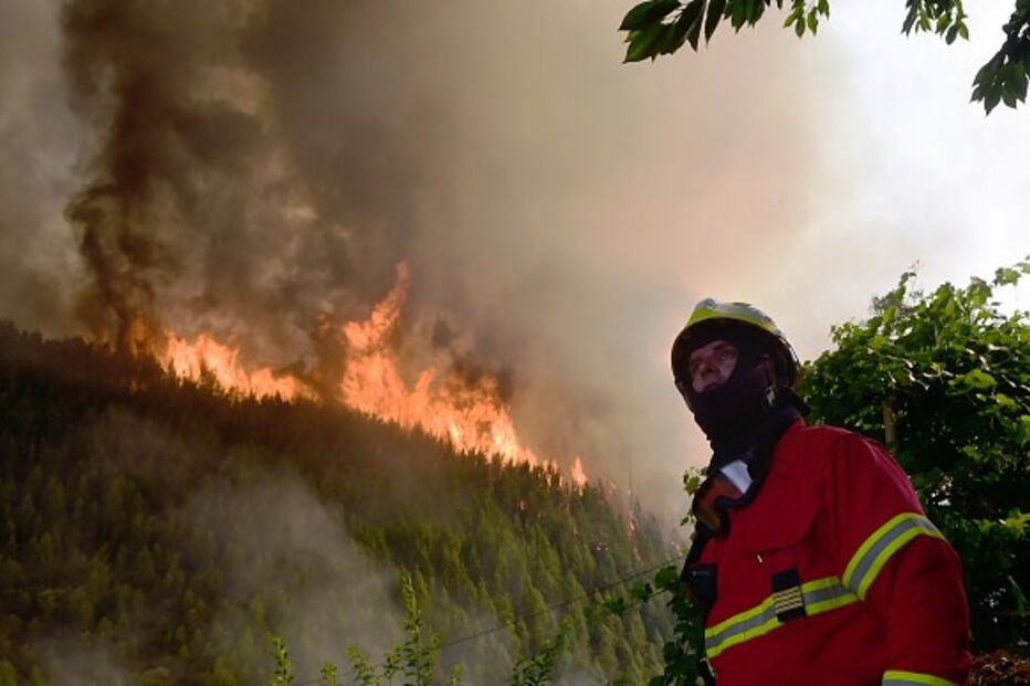 Bombeiros combatem as chamas em Pedrógão Grande