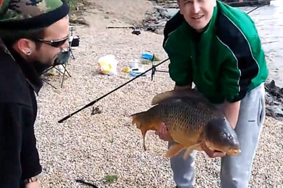 Dois amigos pescaram uma carpa enorme e resolveram documentar o momento