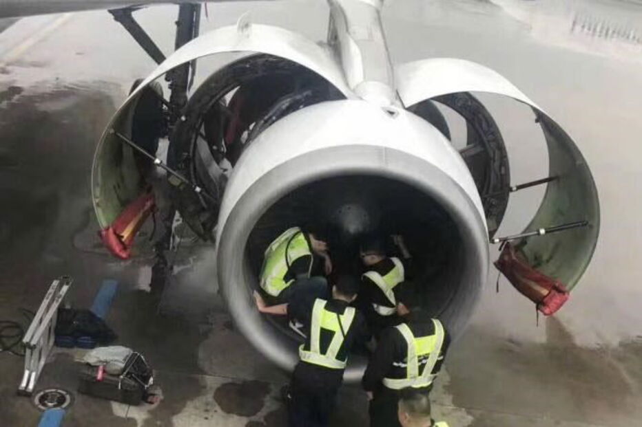 Mulher atira moedas para motor de avião