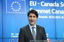 O primeiro-ministro canadiano, Justin Trudeau, na Comissão Europeia