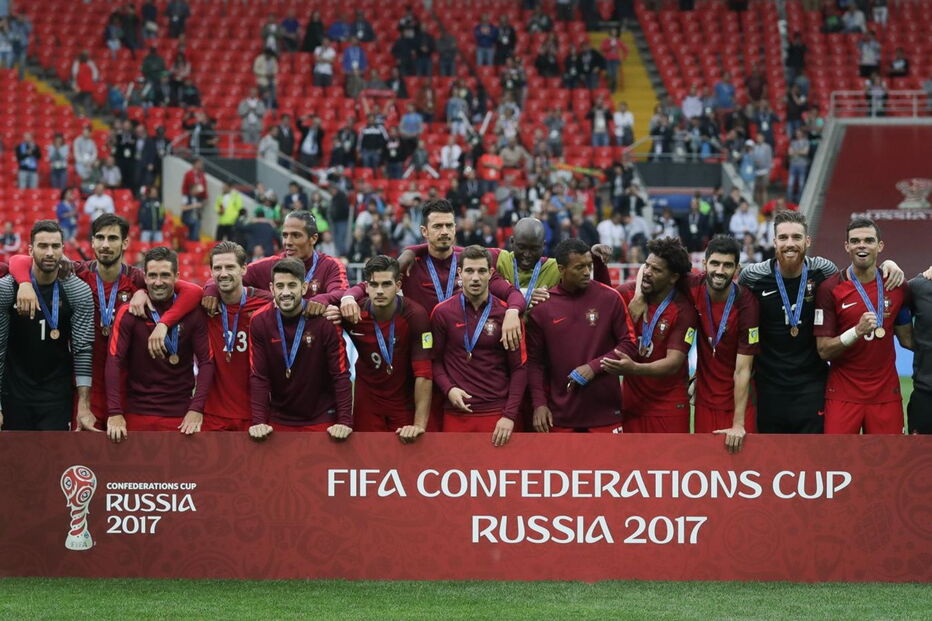 Equipa portugesa celebra a conquista do 3º lugar na Taça das Confederações