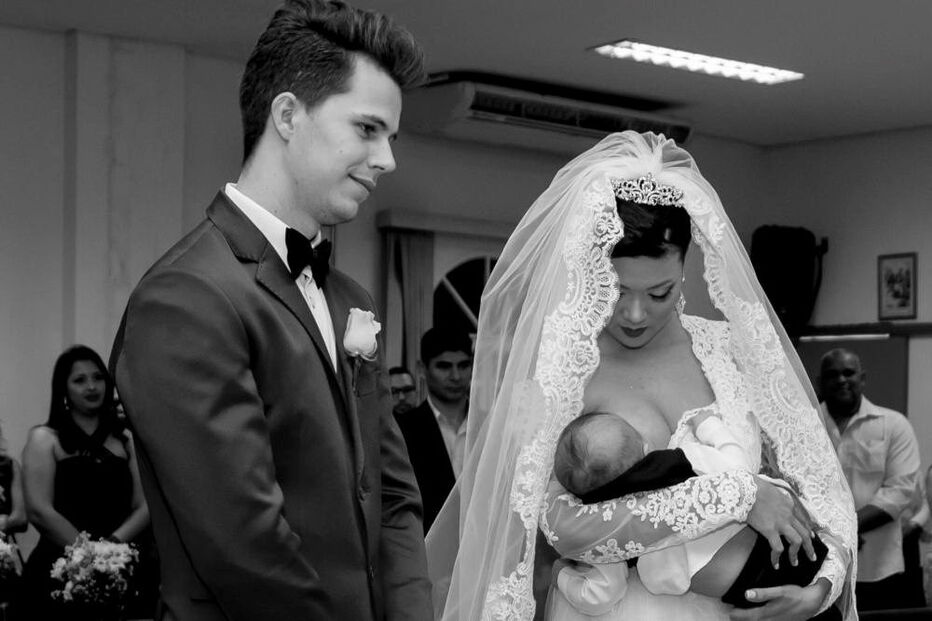 Brasil, casamento, bebé, amamentação, noiva, cerimónia