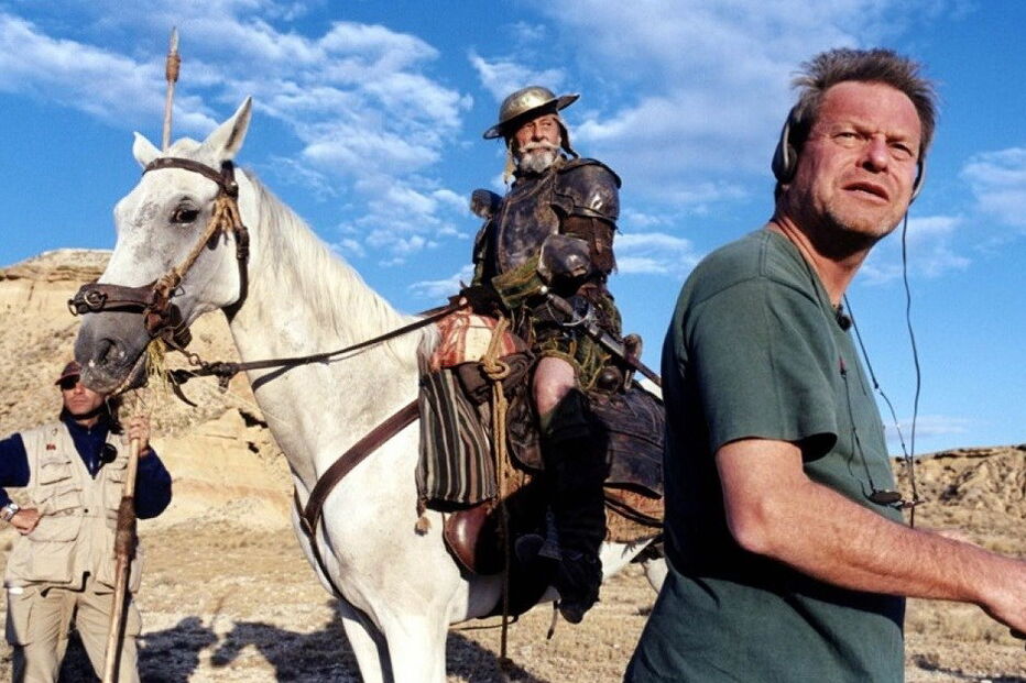 Jonathan Pryce, que interpreta Dom Quixote, e Terry Gilliam nas gravações 