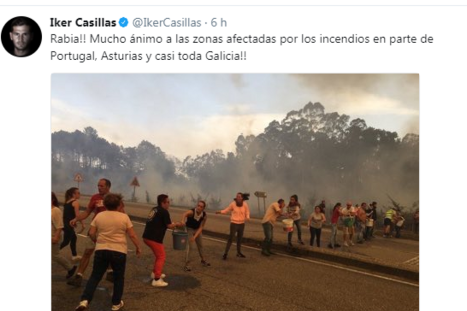 Iker Casillas, incêndios, Portugal, Galiza 