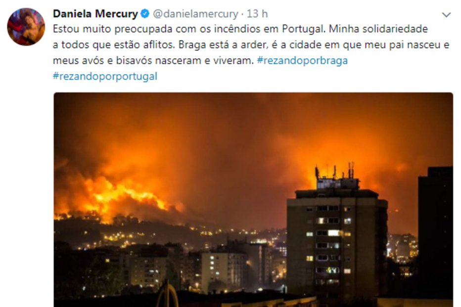 Daniela Mercury, Braga, incêndios 