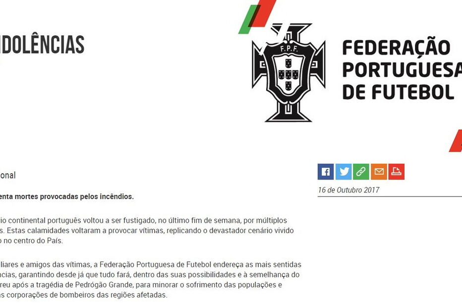 Federação Portuguesa de Futebol, incêndios, Portugal